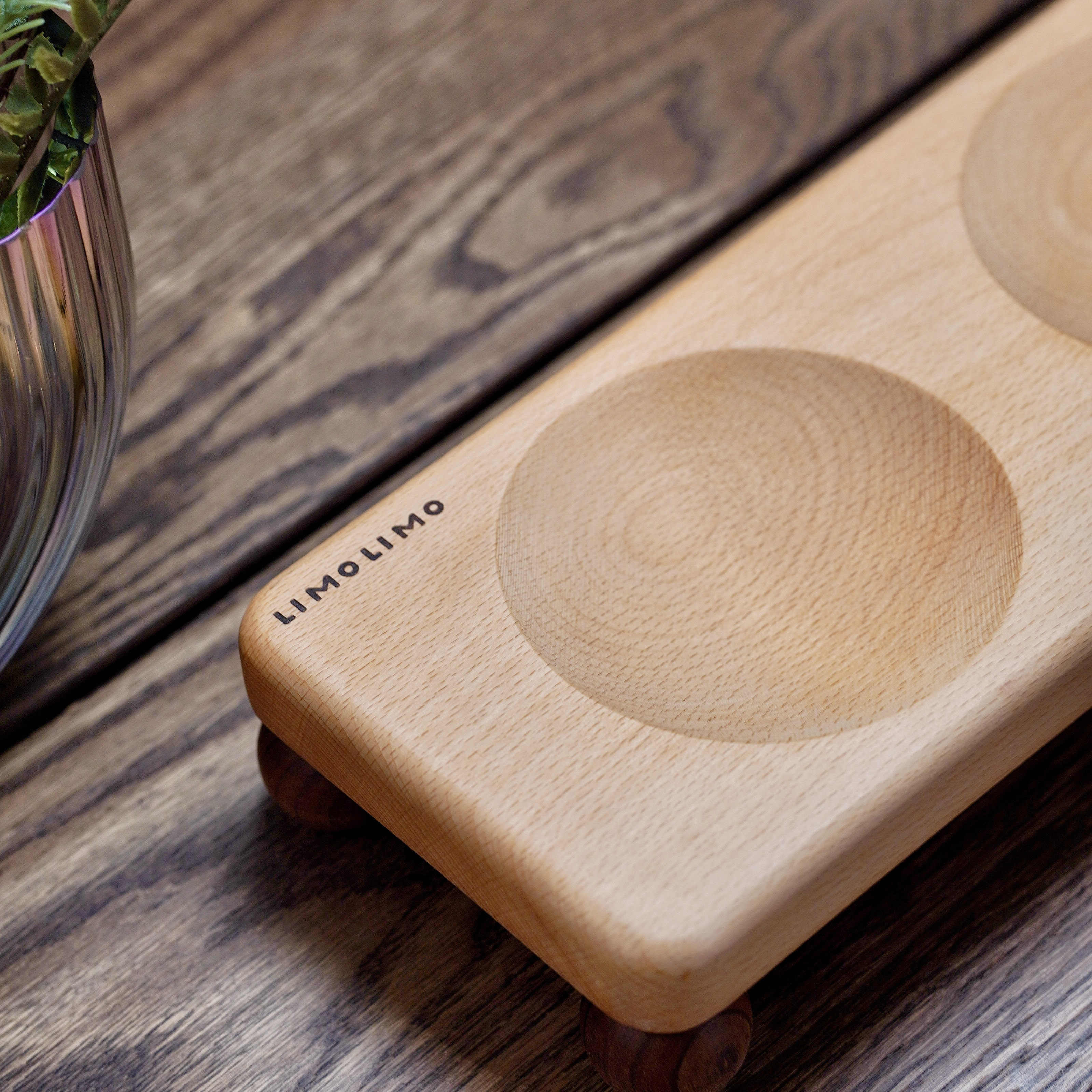 Solid Wood Base Ceramic Pet Feeding Bowl Durable Design