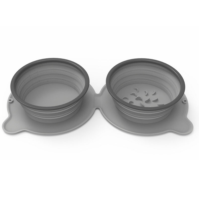 Portable Foldable Silicone Double Pet Feeding Bowl Non-Slip