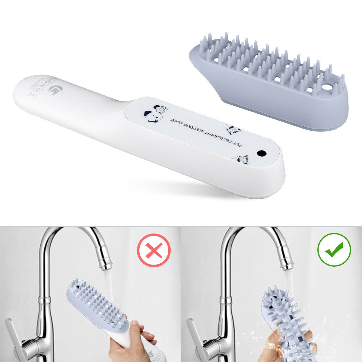 Silicone Pet Massage Grooming Brush With Fur Remover