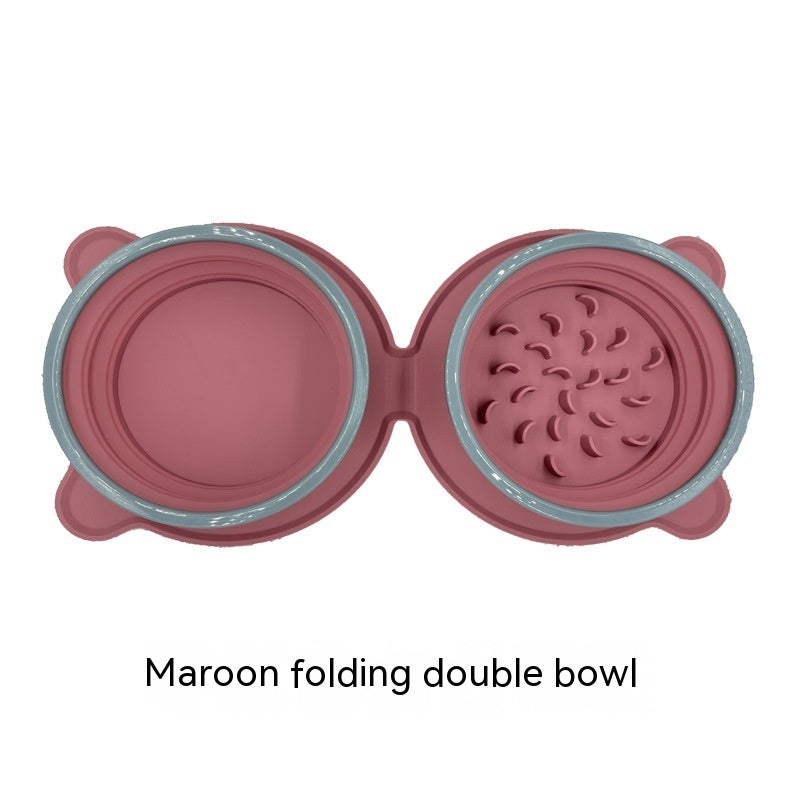 Portable Foldable Silicone Double Pet Feeding Bowl Non-Slip