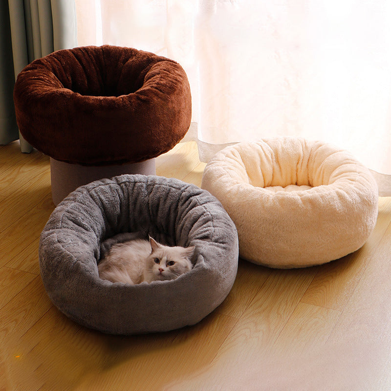 Long Plush Donut Pet Bed Soft Warm Cushion Mat