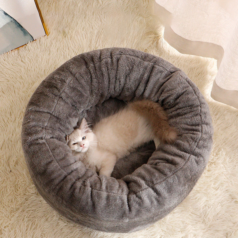 Long Plush Donut Pet Bed Soft Warm Cushion Mat