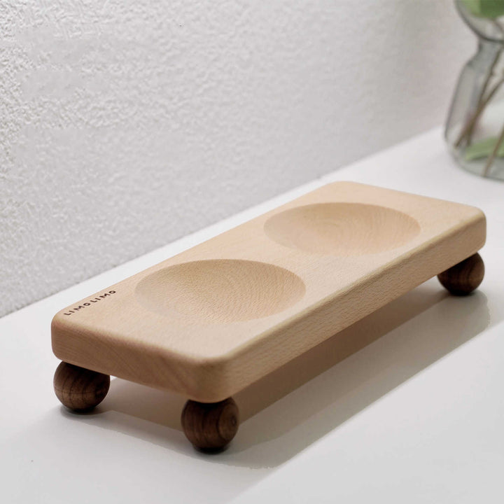 Solid Wood Base Ceramic Pet Feeding Bowl Durable Design