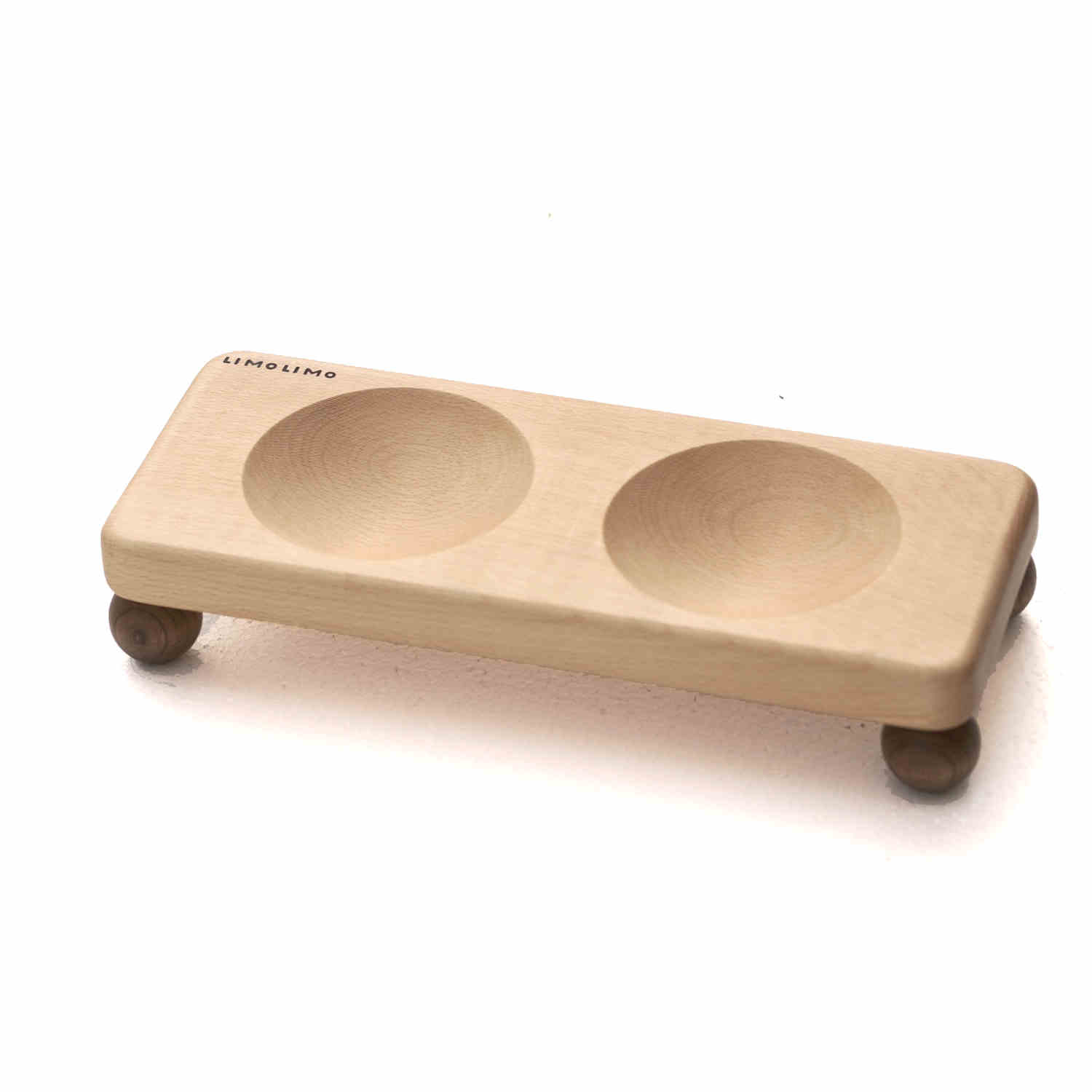 Solid Wood Base Ceramic Pet Feeding Bowl Durable Design