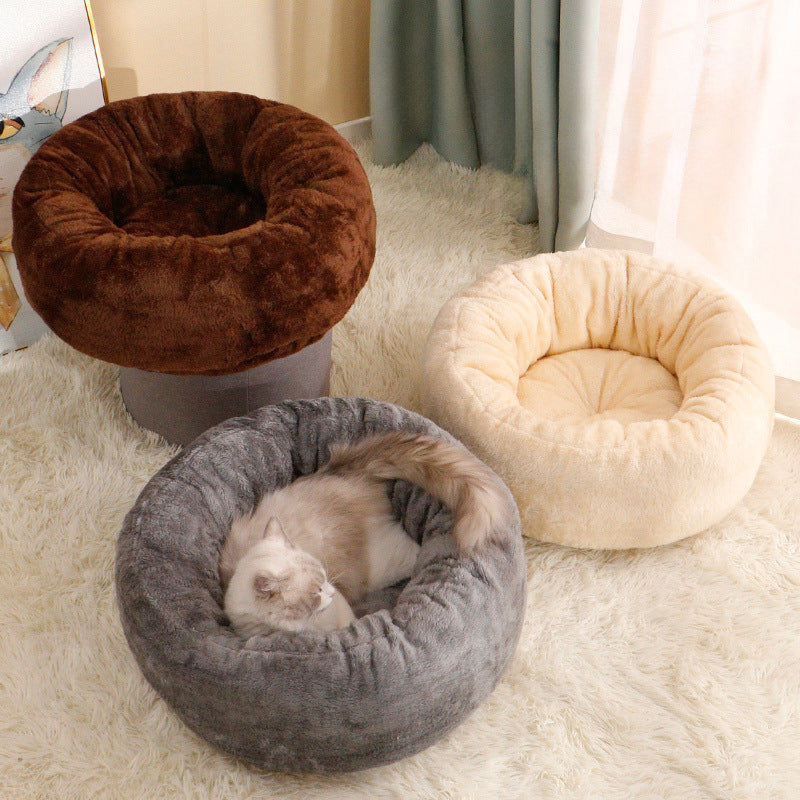 Long Plush Donut Pet Bed Soft Warm Cushion Mat