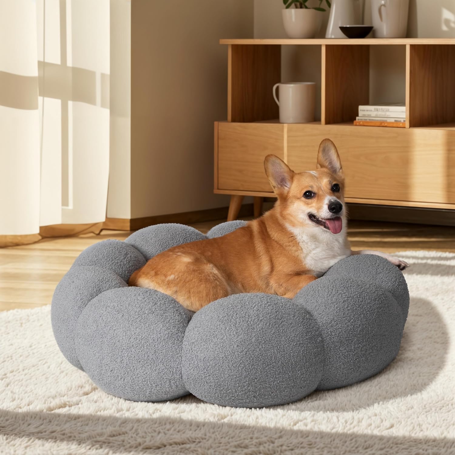 Calming Fluffy Pet Bed Round Donut Plush Cuddler