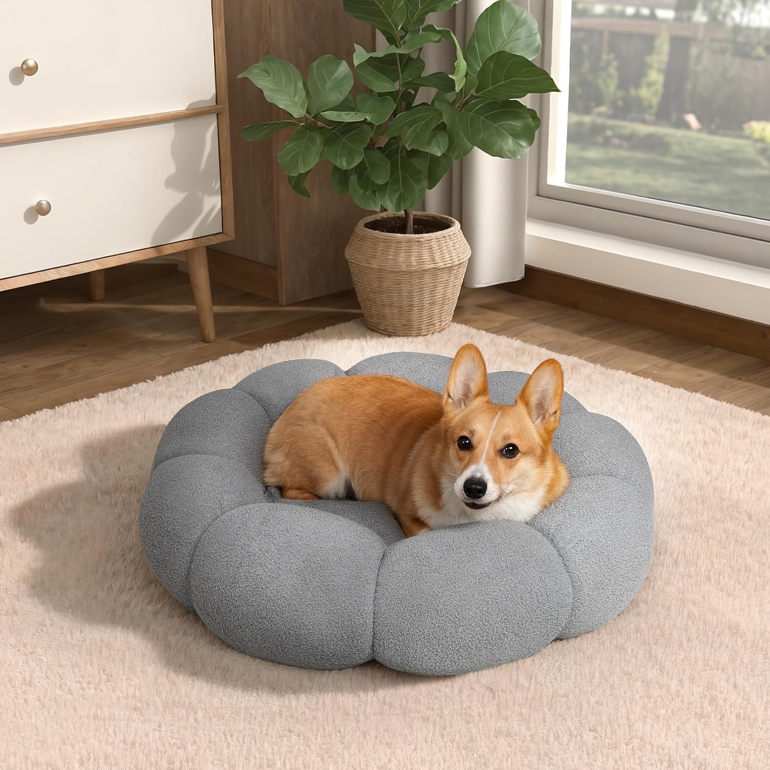 Calming Fluffy Pet Bed Round Donut Plush Cuddler