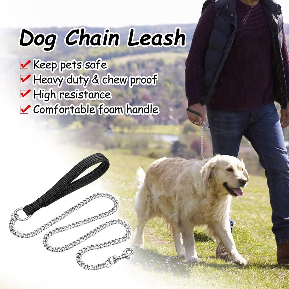 Heavy Duty Metal Pet Leash Chew Proof Chain Handle