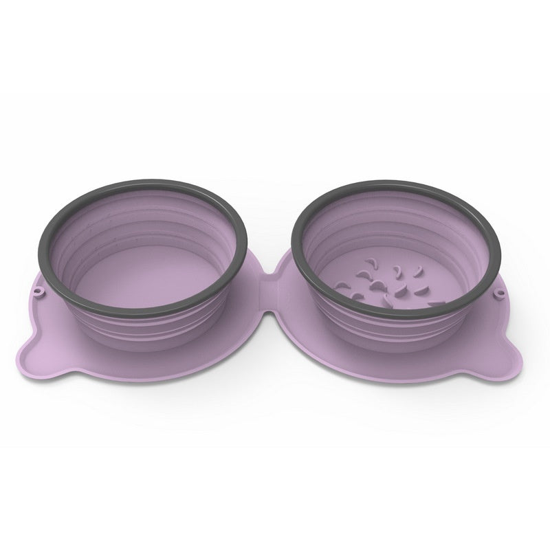 Portable Foldable Silicone Double Pet Feeding Bowl Non-Slip