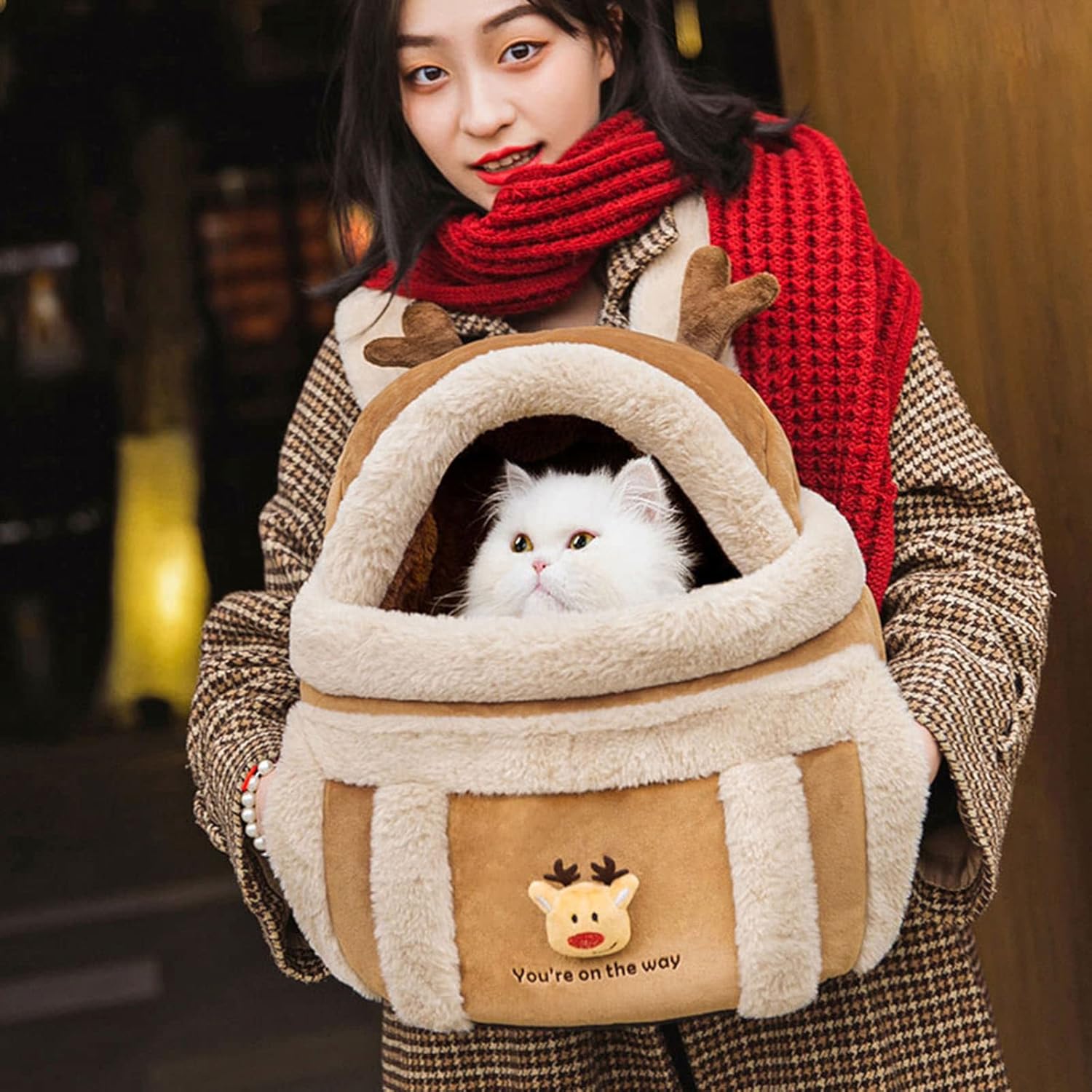 Plush Pet Travel Carrier Backpack Winter Outdoor Bag