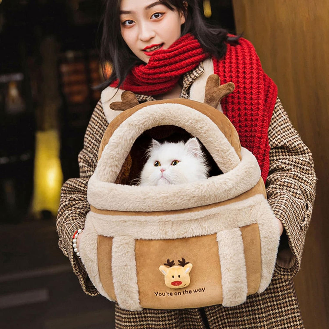Plush Pet Travel Carrier Backpack Winter Outdoor Bag