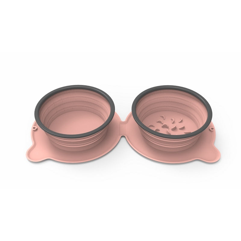 Portable Foldable Silicone Double Pet Feeding Bowl Non-Slip