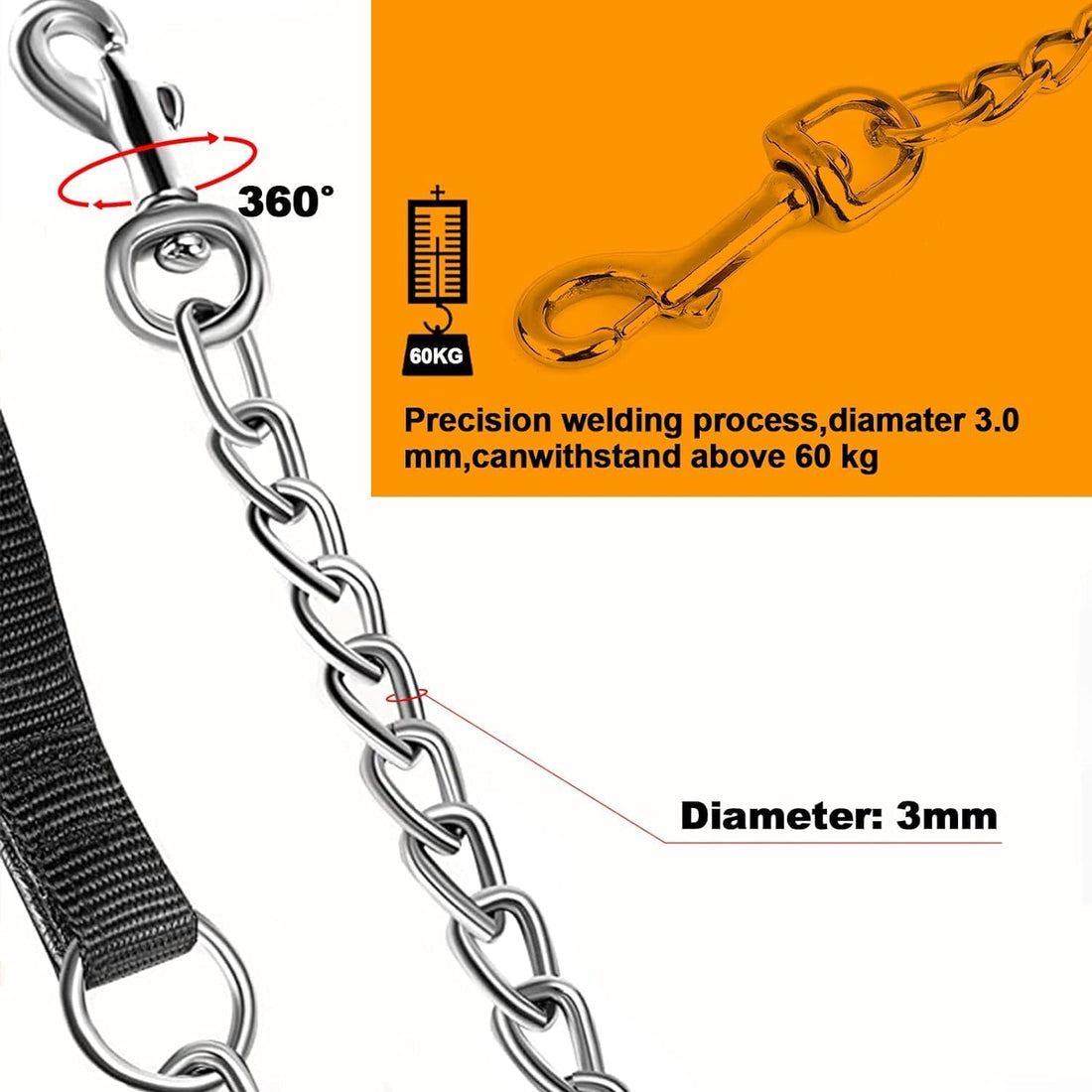 Heavy Duty Metal Pet Leash Chew Proof Chain Handle