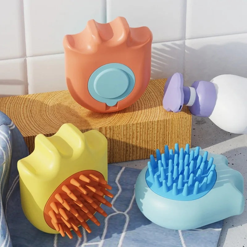 Pet Bath Massage Brush Grooming Comb With Shampoo Dispenser