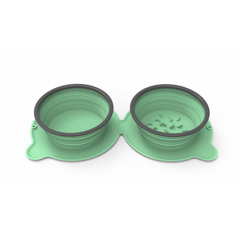 Portable Foldable Silicone Double Pet Feeding Bowl Non-Slip