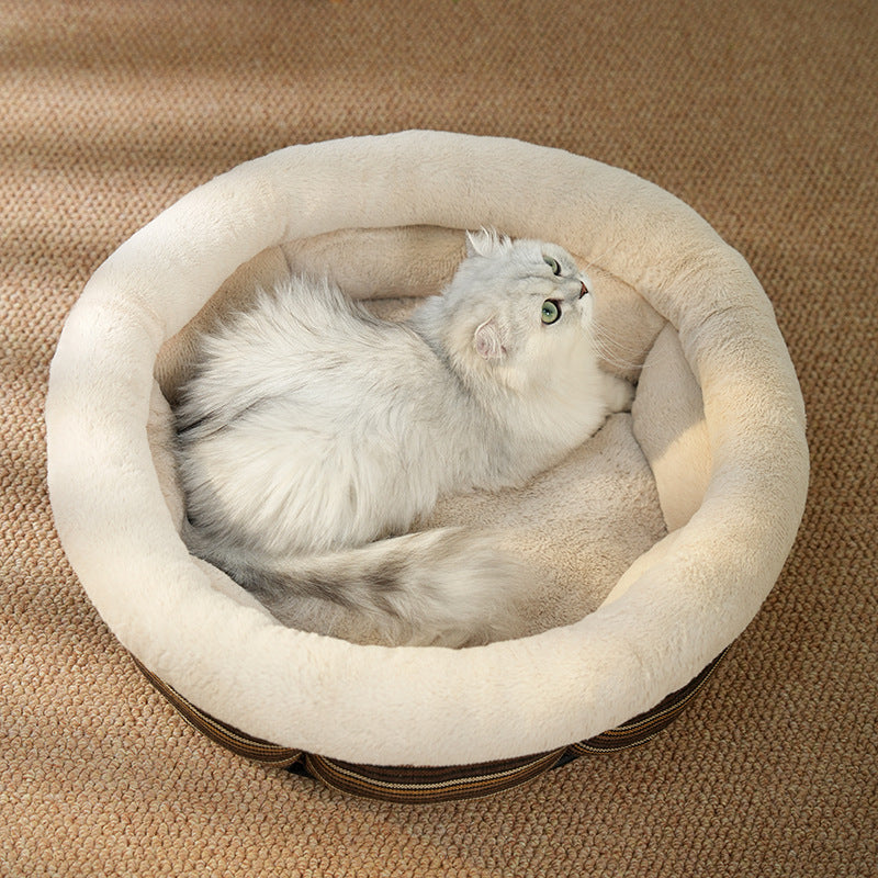 Round Linen Pet Bed Non-Slip Mat