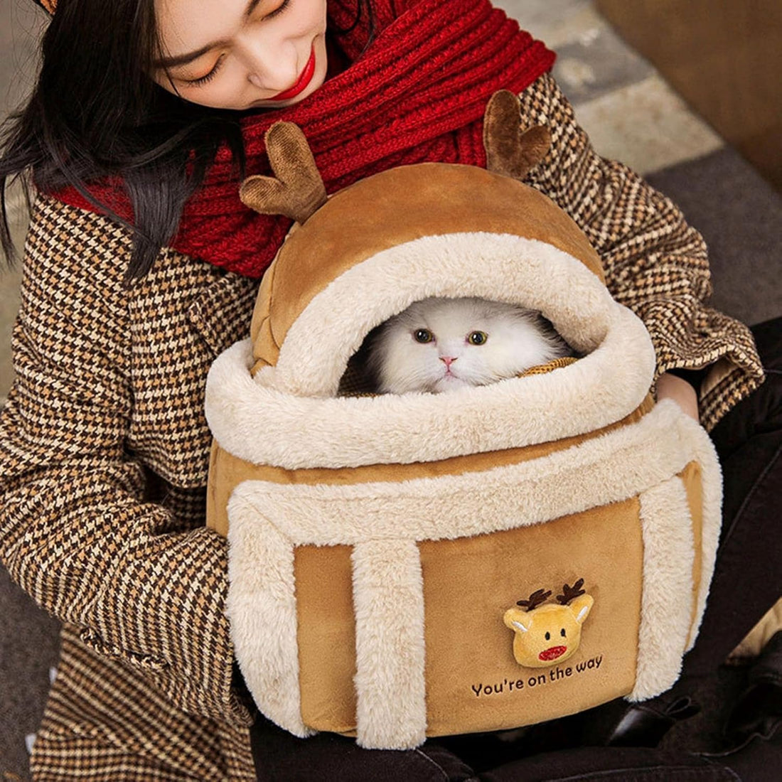 Plush Pet Travel Carrier Backpack Winter Outdoor Bag