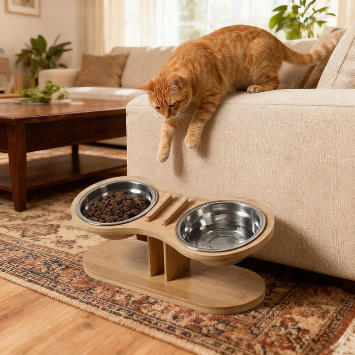 Adjustable Tilted Pet Stand With Feeding Bowl