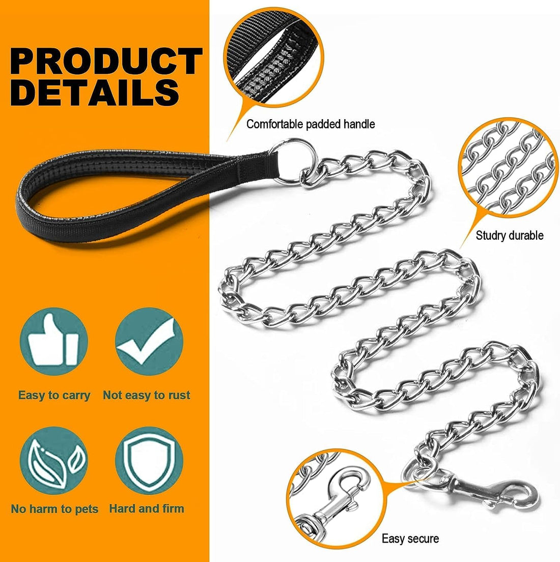 Heavy Duty Metal Pet Leash Chew Proof Chain Handle