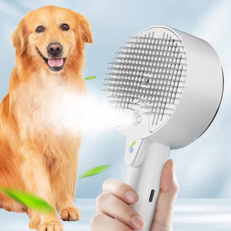 3-in-1 Electric Steam Pet Grooming Brush With Massager