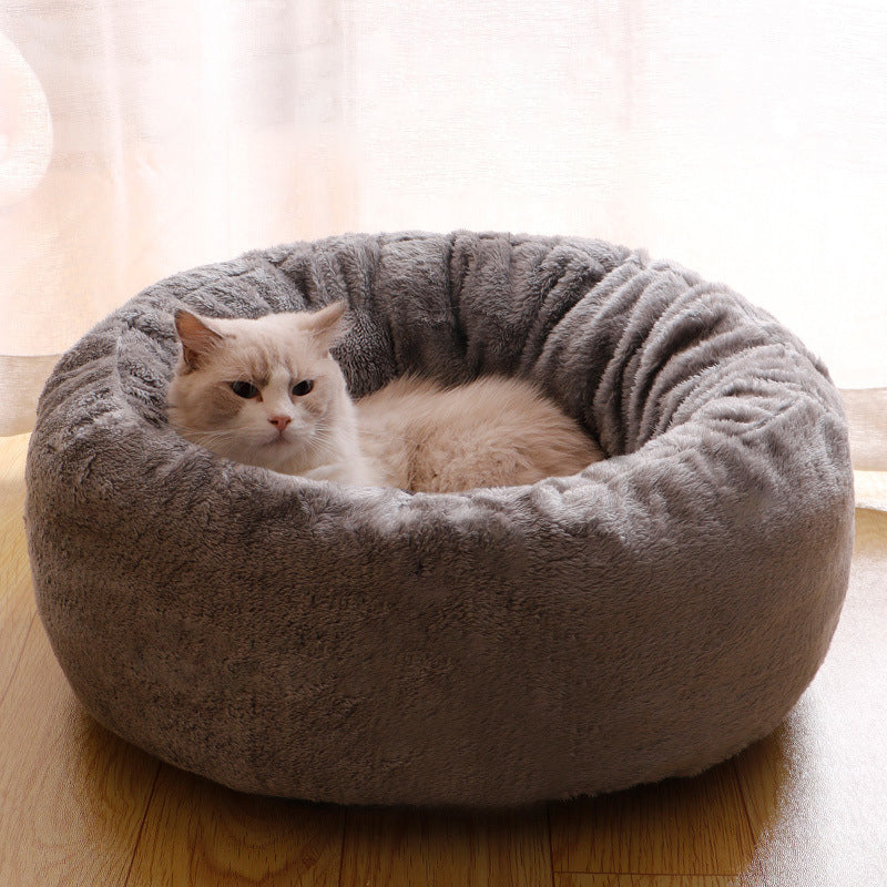 Long Plush Donut Pet Bed Soft Warm Cushion Mat