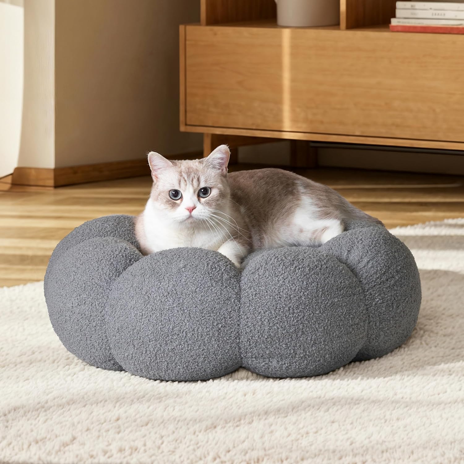 Calming Fluffy Pet Bed Round Donut Plush Cuddler