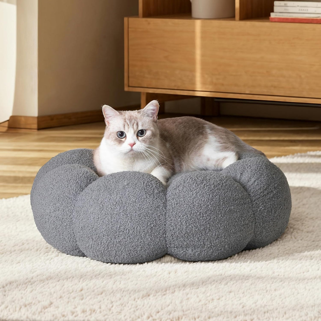 Calming Fluffy Pet Bed Round Donut Plush Cuddler